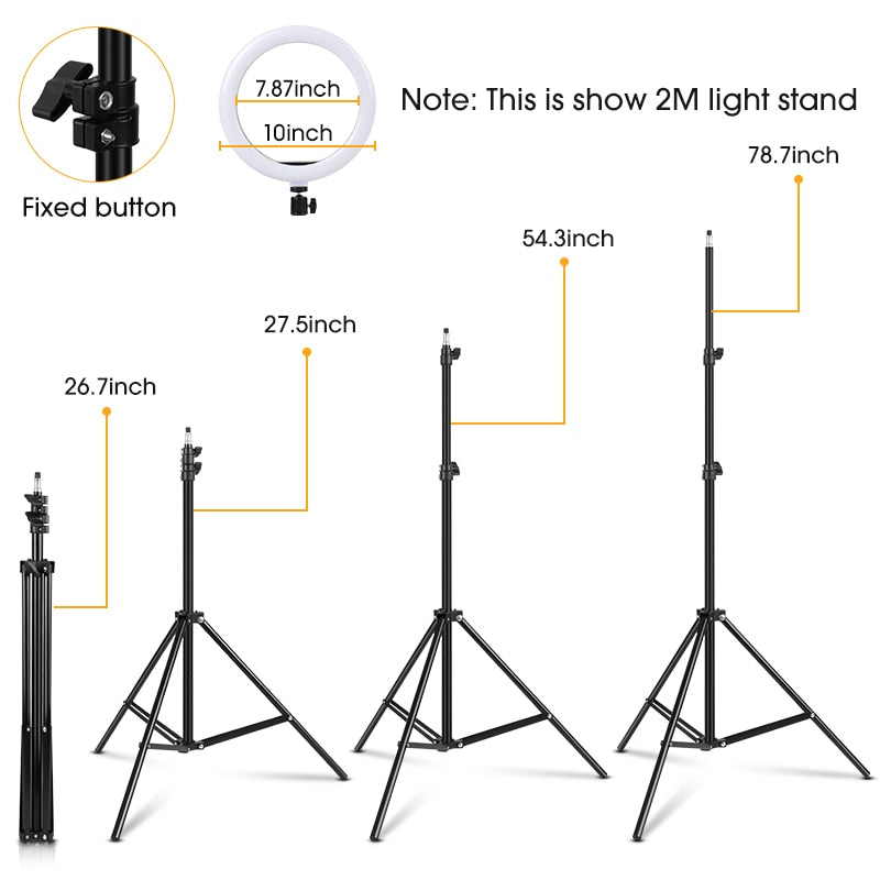 Dimmable Round Circle Light Selfie LED Round Lamps USB With Phone Holder 1.6M Tripod Stand For Tiktok Video Light Makeup Photography Set.