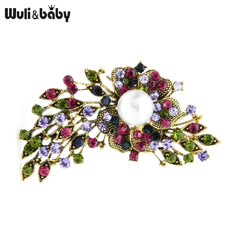 Wuli&amp;baby Multicolor Rhinestone Flower Brooches Women New Alloy 4-color Vintage Luxury Flower Weddings Banquet Brooch Pins Gifts