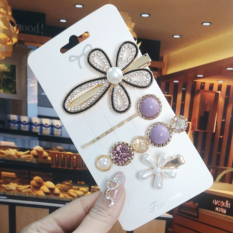 Korea Shiny Crystal Hair Clip Set Fashion Hair Accessories 2022 Trend For Women Girl Pearl Rhinestone Hairpin Side Clip For Hair