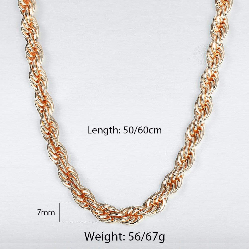 Davieslee Chain Necklace for Women Men 585 Rose Gold Color Necklace for Women Men Foxtail Hammered Bismark Chain 3-8mm DCNN1