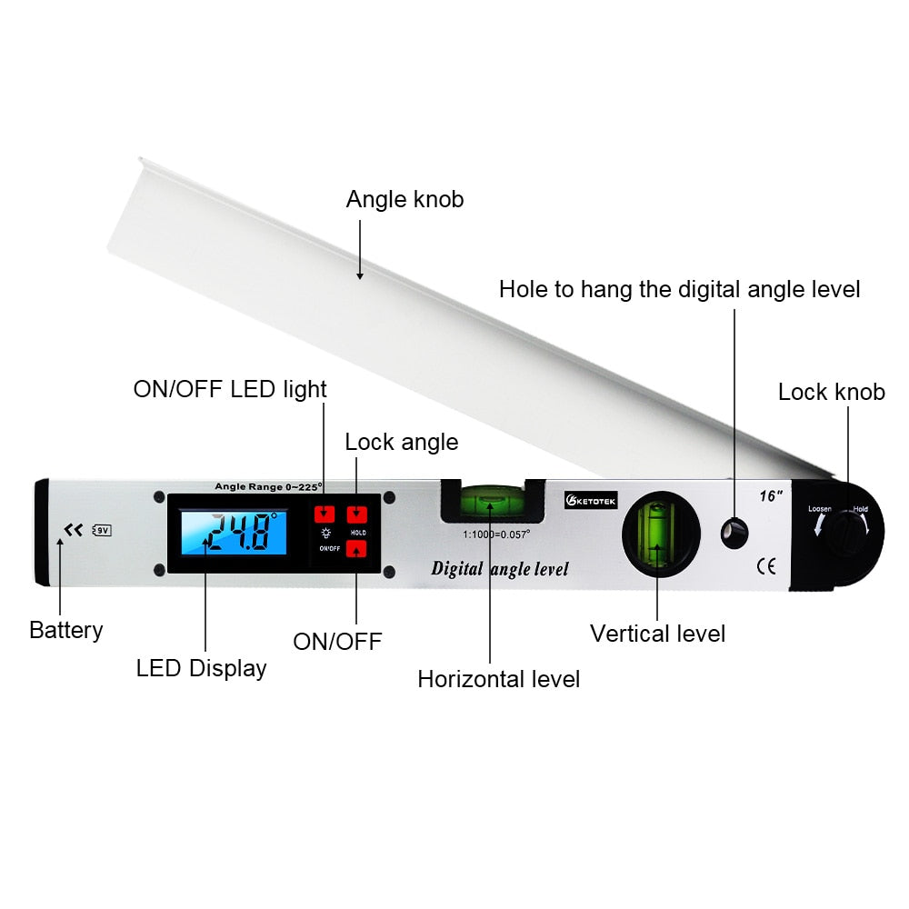 Goniometer Electronic Angle Ruler Building Protractor 225 degree Spirit Level Angle Finder 400mm Electronic Bubble Indicators