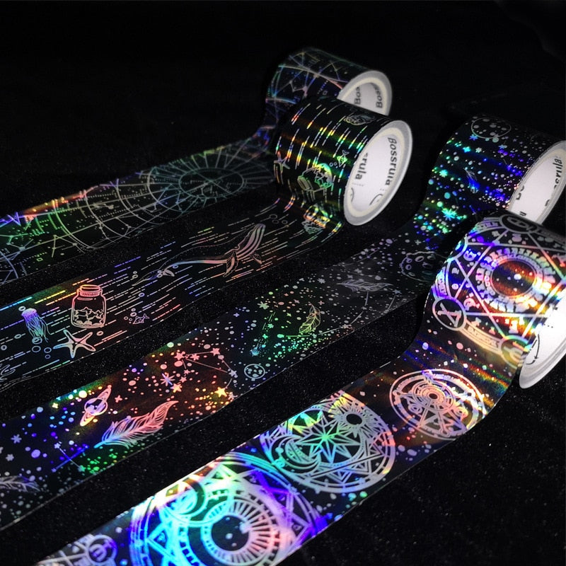 4pcs/set Luxury Laser Washi Tape Set Masking Tape  Stationery  Journal  Washitape   Decoration Black Magic Foil Washi Tape