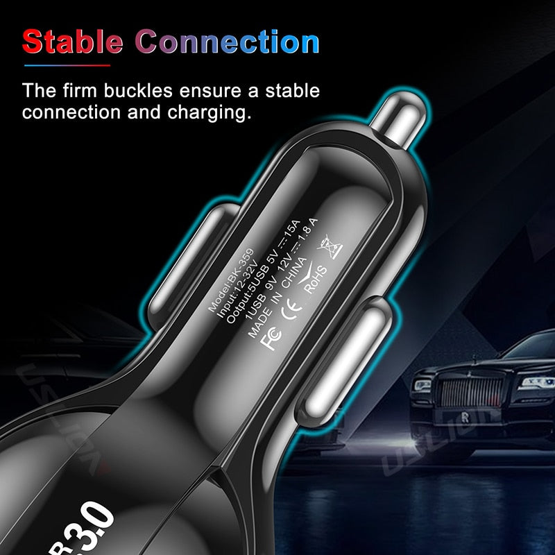 USLION 15A 5 Ports USB Car Charge Quick Mini LED Fast Charging For iPhone 12 Xiaomi Huawei Mobile Phone Charger Adapter in Car