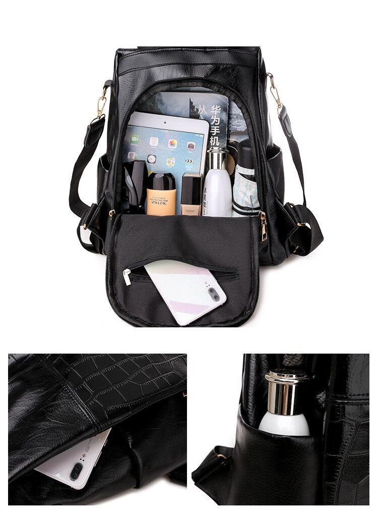 Female Backpacks PU leather Women Rucksack Large Capacity School College Bags Anti-theft Travel Backpack big Shoulder Bags black