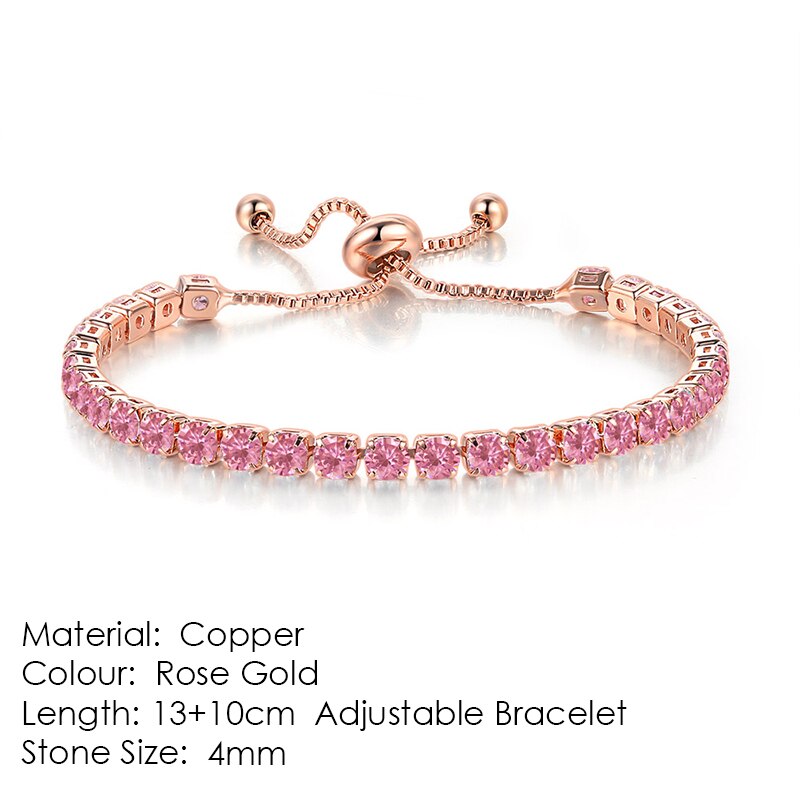 Tennis Bracelets For Women Shining White Gold Color Single-layer Zircon Adjustable Slider Buckle Charm Bracelet Fashion Jewelry