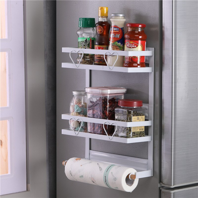 Magnetic Fridge Shelf Paper Towel Roll Holder Magnet Storage Rack Spice Side Hang Rack Decorative Metal Shelf Kitchen Organizer