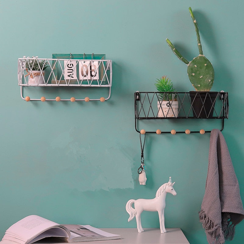 Iron Grid Wall Shelf Wall-mounted Storage Rack Hanger for Home Decor Ornaments Display Bonsai Holder
