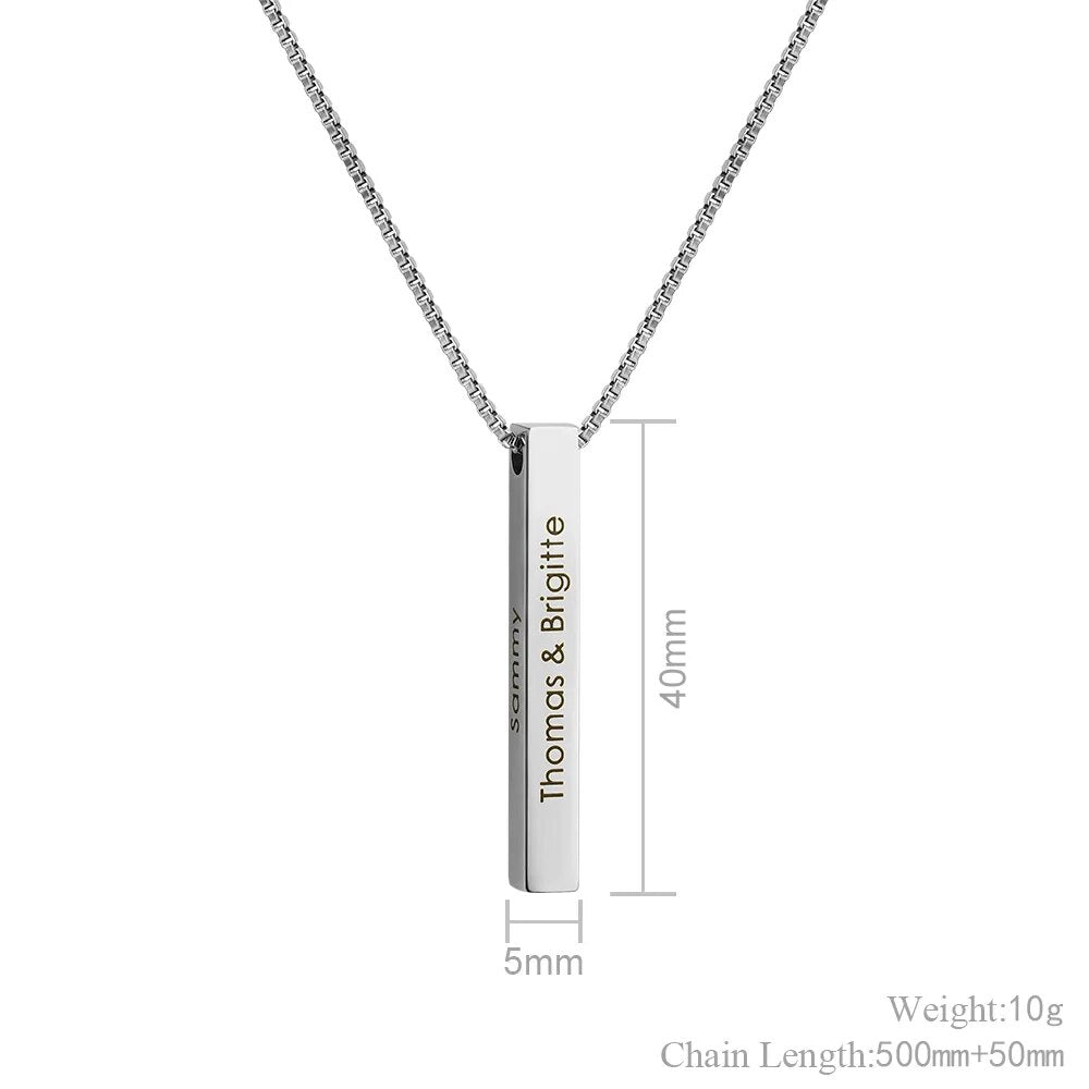 MYLONGINGCHARM Personalized Bar Necklace 5x40mm custom names date for you  3D Bar Pendant Necklace 4 colors