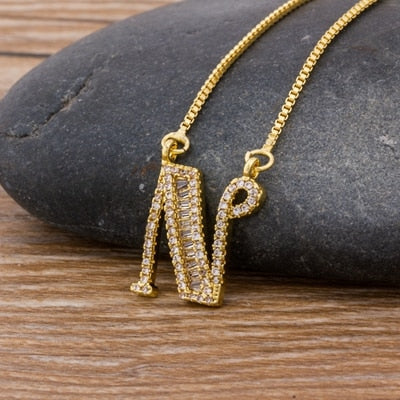 Luxury Gold Color A-Z 26 Letters Necklace CZ Pendant for Women Cute  Initials Name Necklace Fashion Party Wedding Jewelry Gift