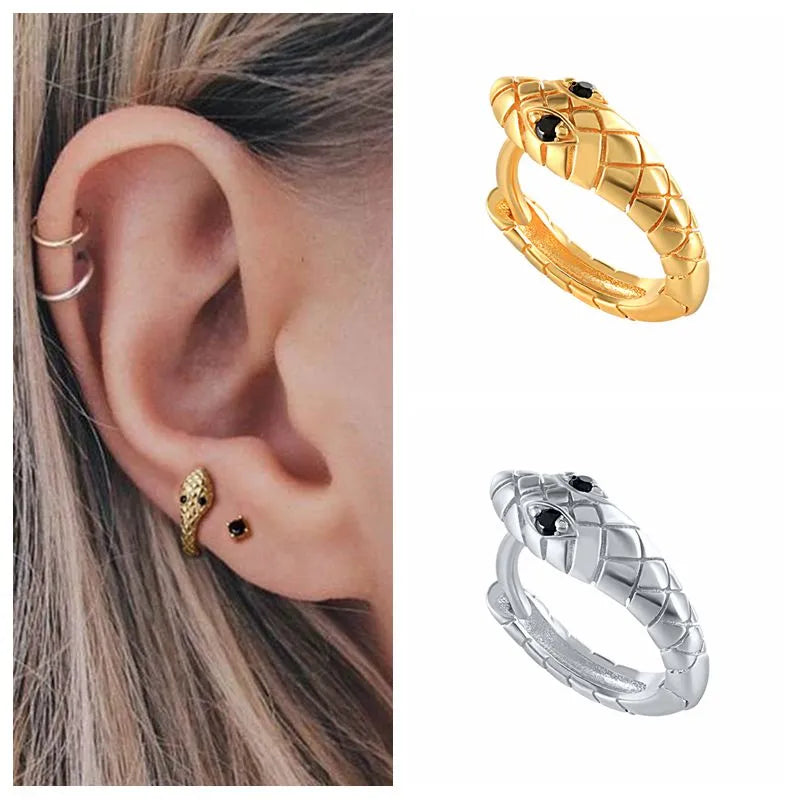 925 Sterling Silver Personality Creative Snake Small Hoop Earrings for Women Gold Silver color Geometric Circle Earrings Jewelry