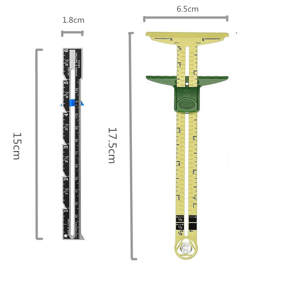 2PC Sewing Seam Ruler Measuring Gauge Patchwork Quilting Tailor Ruler Sizer Helper Aluminum Plastic  Sliding Gauge YJ355