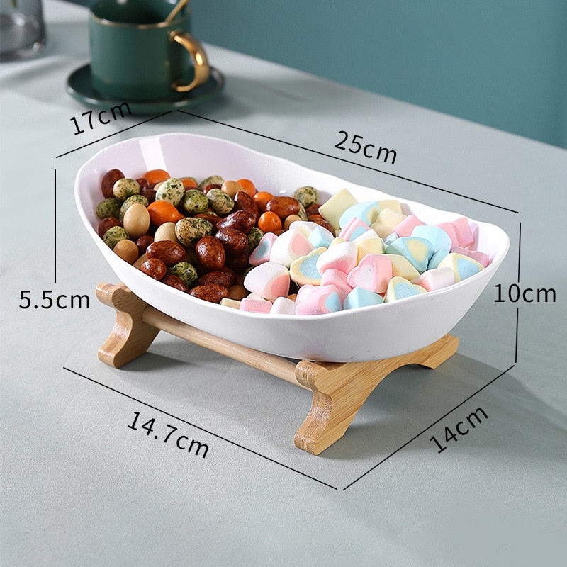 2/3 Tiers Plastic Fruit Plates With Wood Holder Oval Serving Bowls for Party Food Server Display Stand Fruit Candy Dish Shelves