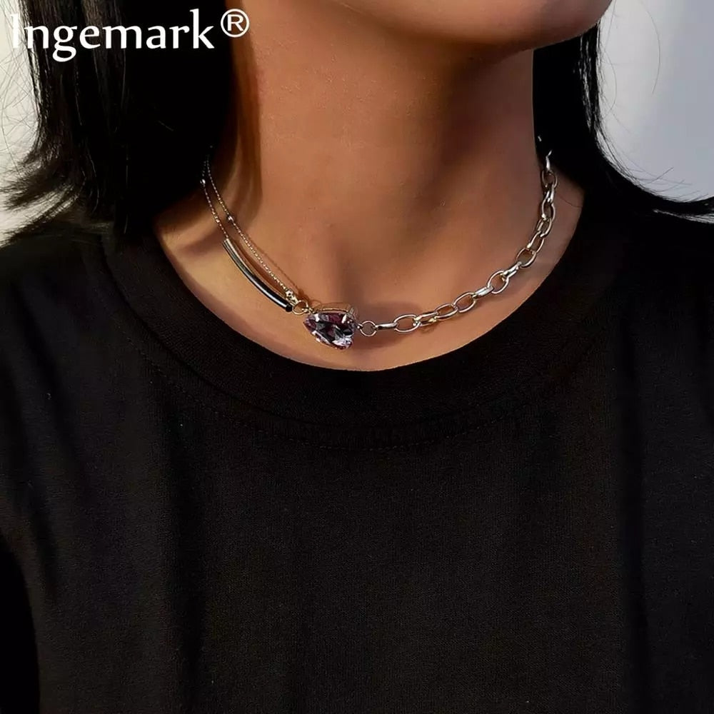 Punk Cuban Short Choker Necklace Collares Goth Silver Color Chunky Chain Heavy Metal Stainless Steel Necklace Men Women Jewelry