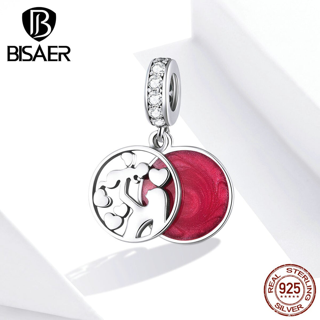 Mom Love Pendant BISAER 925 Sterling Silver Oxidized Maternal Love Mom Mother Beads Charms For Women Silver 925 Jewelry ECC1460