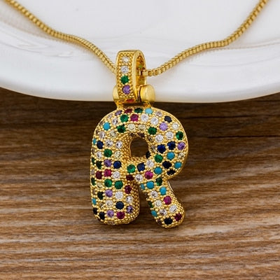 Nidin Luxury A-Z 26 Letters Zircon Pendant for Women Cute Rainbow Initials Name Necklace Fashion Party Wedding Birthday Jewelry
