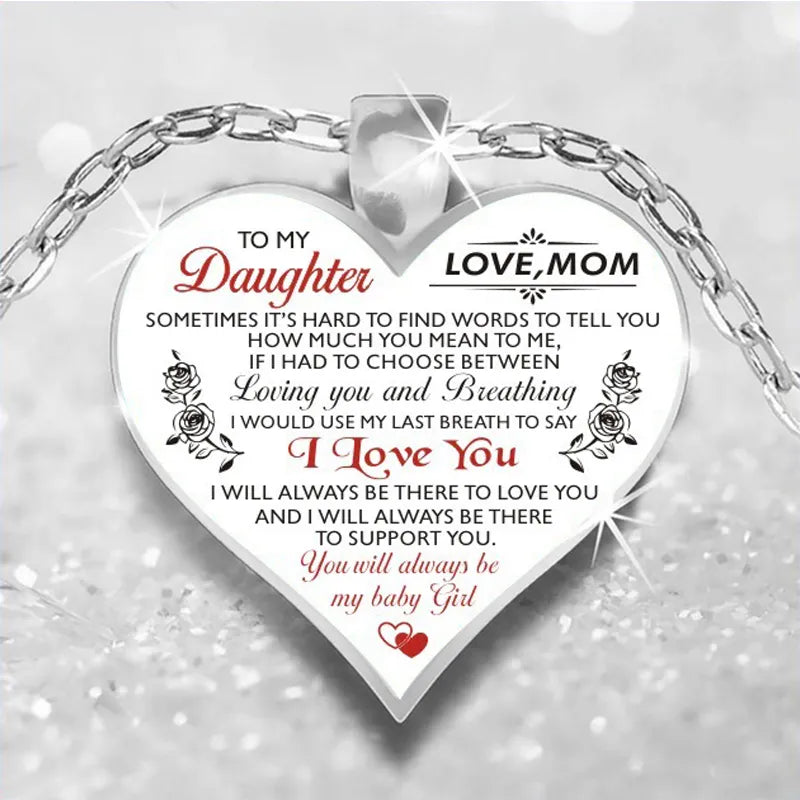 To My Daughter Love Heart Necklace Pendant Chain Necklaces For My Daughter My Wife Women Girls Jewelry Family Gifts