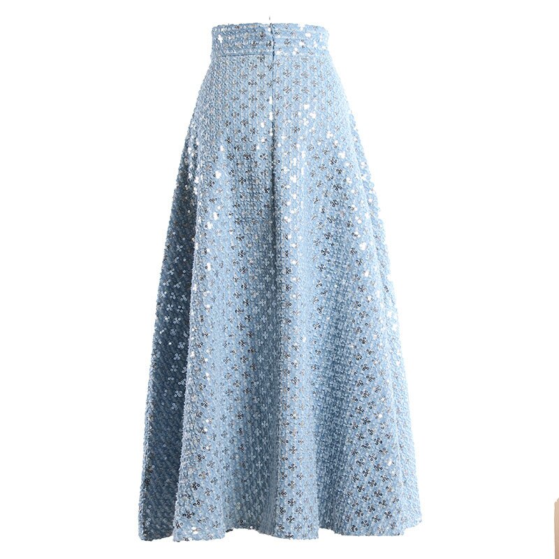 TWOTWINSTYLE Denim Patchwork Sequin Skirt For Women High Waist Casual A Line Skirts Female Fashion New Clothing 2022 Spring New