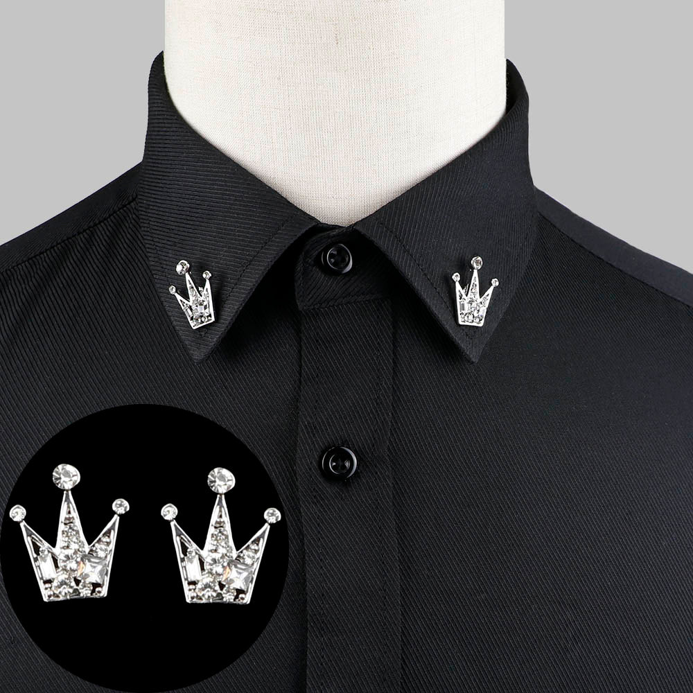 1 Pair Trendy Suit Shirt Collar Pin Tree Leaf Dragon Leopard Hollowed Triangle Crown Brooches For Men Women Daily Wear Accessory