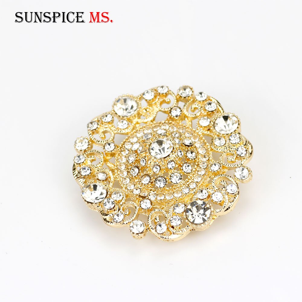Sunspicems Turkish Brooch Pin For Women Antique Gold Color Vintage Round Resin Flower Arabesque Rhinestone Lapel Scarf Jewelry