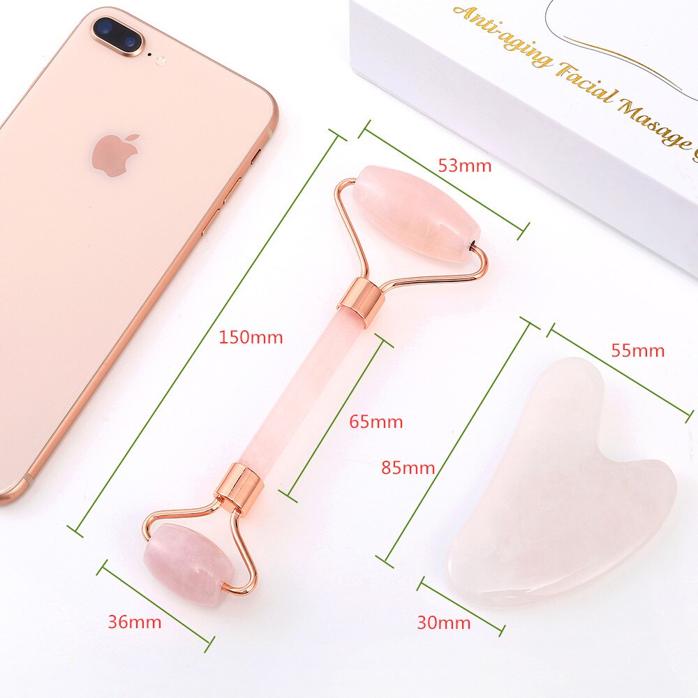 Jade Massage Facial Massager Facial Relaxation Lifting Tool Jade Rolling Stone Natural Rose Quartz Massager Beauty Skin Care Set