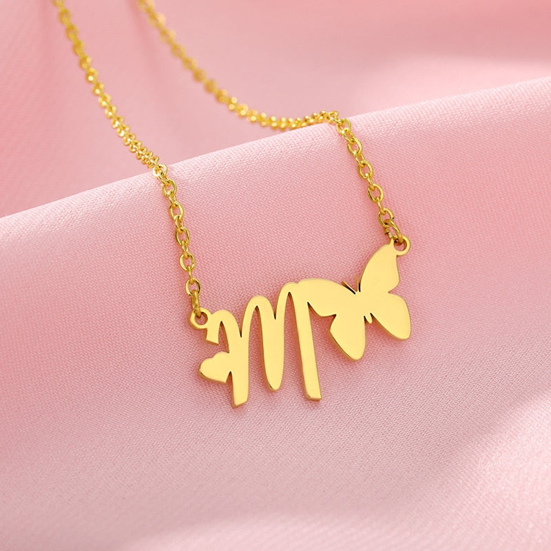 Butterfly Initial Necklace For Women Stainless Steel Gold Color A-Z Letter Necklace Pendant Bijoux Femme 2020 Boho Jewelry Gift