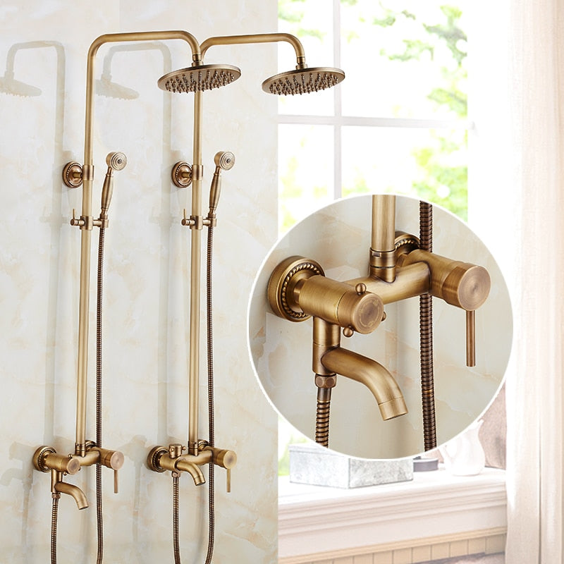 Wall Mounted Bathroom Rain Shower Set Antique Bronze Rainfall Shower with Hand Shower Brass Rain Shower Faucet Sets EL4003