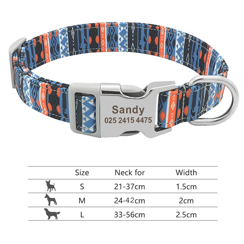 Customized Printed Pet Collar Nylon Dog Collar Personalized Free Engraved Puppy ID Name Collar for Small Medium Large Dogs Pug