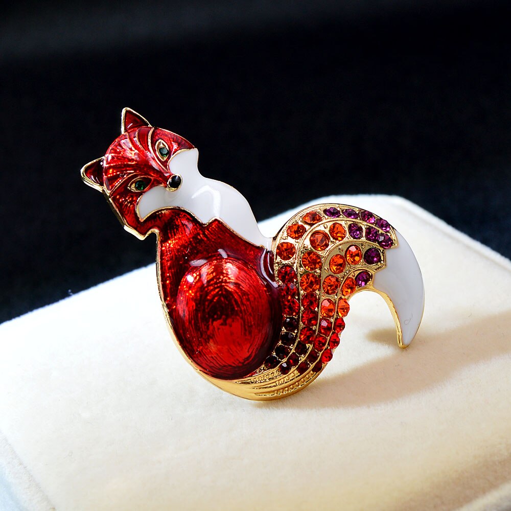 CINDY XIANG New Arrival Rhinestone Fox Brooches For Women Enamel Animal Pin 6 Colors Available Winter Design Coat Jewelry