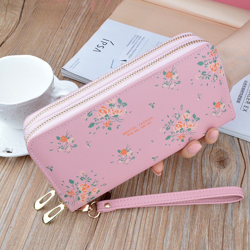 Wristband Phone Purses Women Wallets Splice Female Purse Leather Ladies Long Woman Wallets Big Card Holder Clutch Double Zipper