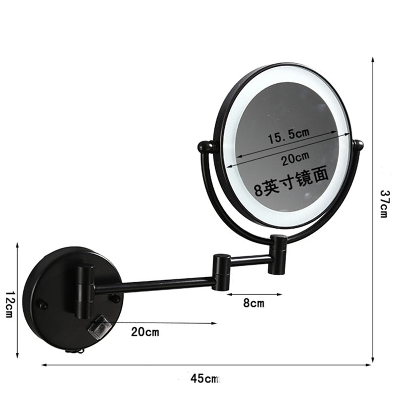 Makeup Mirrors Black/Brushed Gold Brass Wall Extending Folding Double Side LED Light Mirror 3 X/5X/10X Magnification Bath Mirror