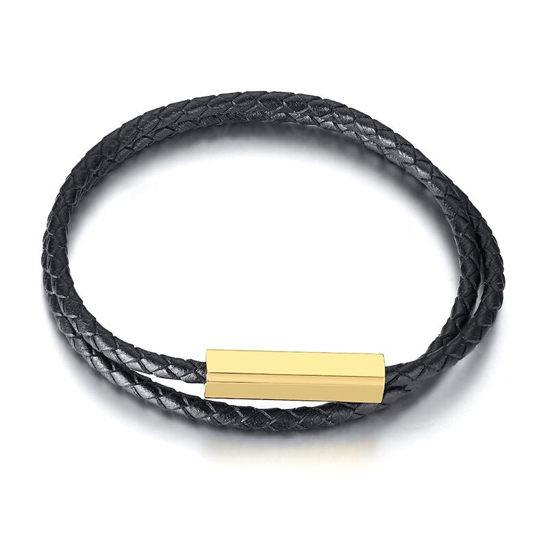 Personalized Leather Braided Bracelet for Men Women Customized Name Engrave Bangle 19cm  21cm