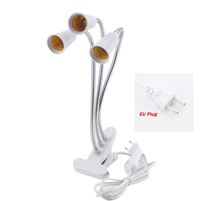 E27 Socket 3 Head Flexible Light Clip With On/Off Switch Lamp Holder For Desk Light LED Plant Grow Bulbs Base EU/US Plug