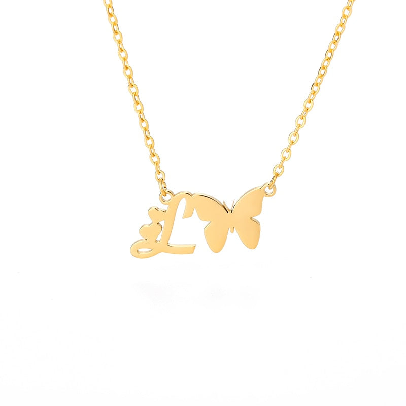 Butterfly Initial Necklace For Women Stainless Steel Gold Color A-Z Letter Necklace Pendant Bijoux Femme 2020 Boho Jewelry Gift