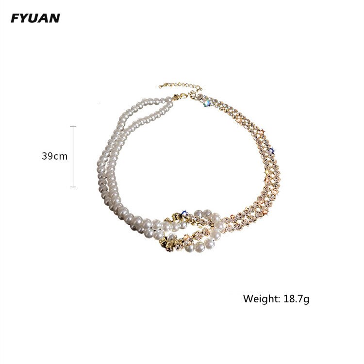 FYUAN Korean Style Pearl Crystal Choker Necklaces for Women Short Chain Rhinestone Necklaces Statement Jewelry