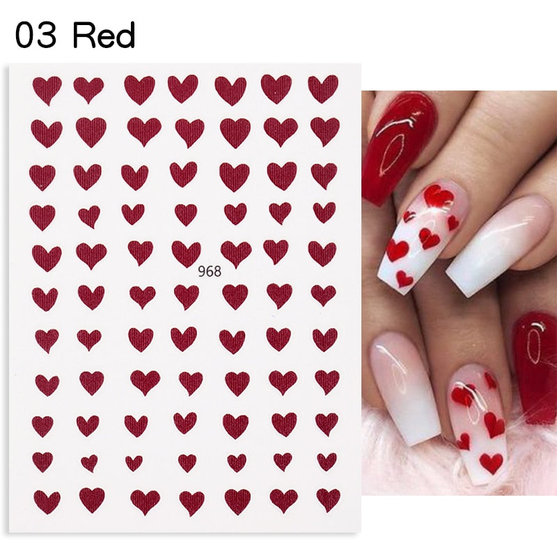 1PC Heart Love Design 3D Nail Sticker English Letter stickers Face Pattern Trasnfer Sliders Valentine&#39;s Day Nail Art Decoration