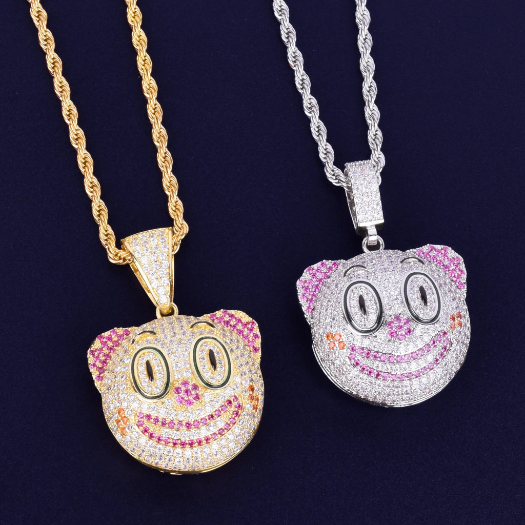 Clown Round Face Pendant Necklace Gold Color Charm Cubic Zircon Men&#39;s Women Hip Hop Rock Jewelry