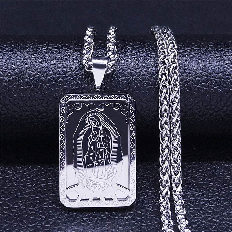 Hip Hop Virgin Mary Medal Our Lady of Guadalupe Necklace Stainless Steel Pendant Necklace Women/Men Jewelry virgen de guadalupe