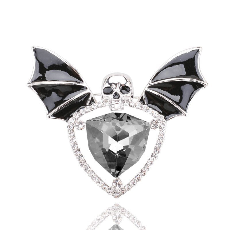 Skull Gothic Punk Crystal Skeleton Brooch Bat Wing Heart Pin For Women Wedding Brooches Halloween Jewelry