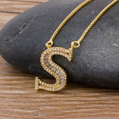 Luxury Gold Color A-Z 26 Letters Necklace CZ Pendant for Women Cute  Initials Name Necklace Fashion Party Wedding Jewelry Gift