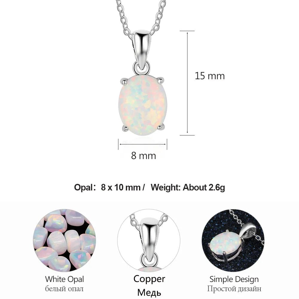 Silver Color Pendant Necklace Choker Created Oval White Pink Blue Opal Women&#39;s Neck Chain Necklace Birthday Fashion Jewelry Gift