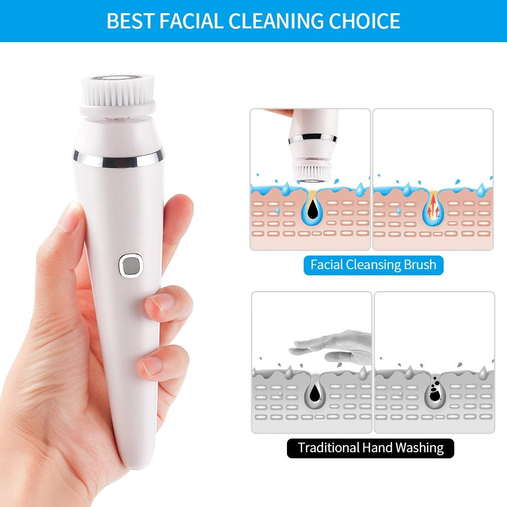 4 in 1 Facial Cleansing Brush Deep Cleaning Face Machine Rolling Massage Facial Cleanser Brush Anti Acne Blackhead Dirt Removal