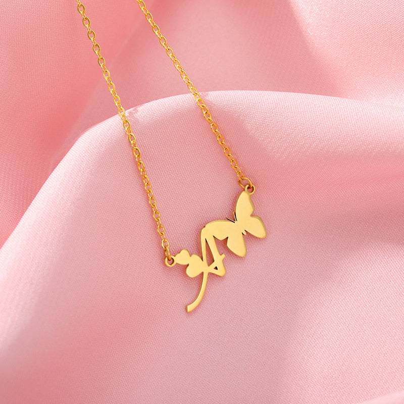 Butterfly Initial Necklace For Women Stainless Steel Gold Color A-Z Letter Necklace Pendant Bijoux Femme 2020 Boho Jewelry Gift