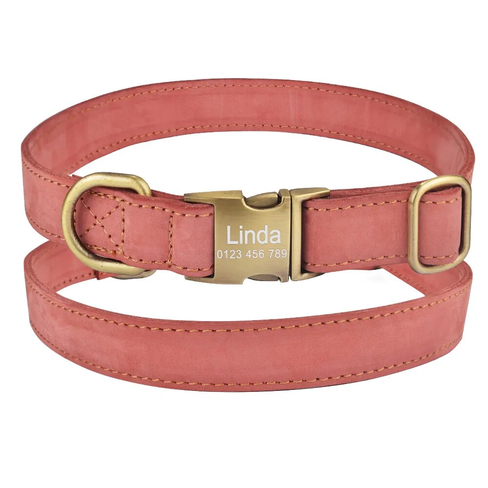 Leather Dog Collar Personalized Puppy Name Custom Engraved Boy Girl Buckle S-L