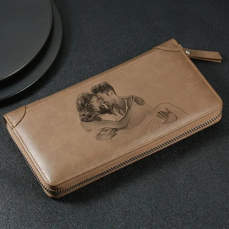 Picture Wallet Business Men Long Large Capacity Clutch Multi-Card Position Customize Photo Engraving Text Birthday Present Purse