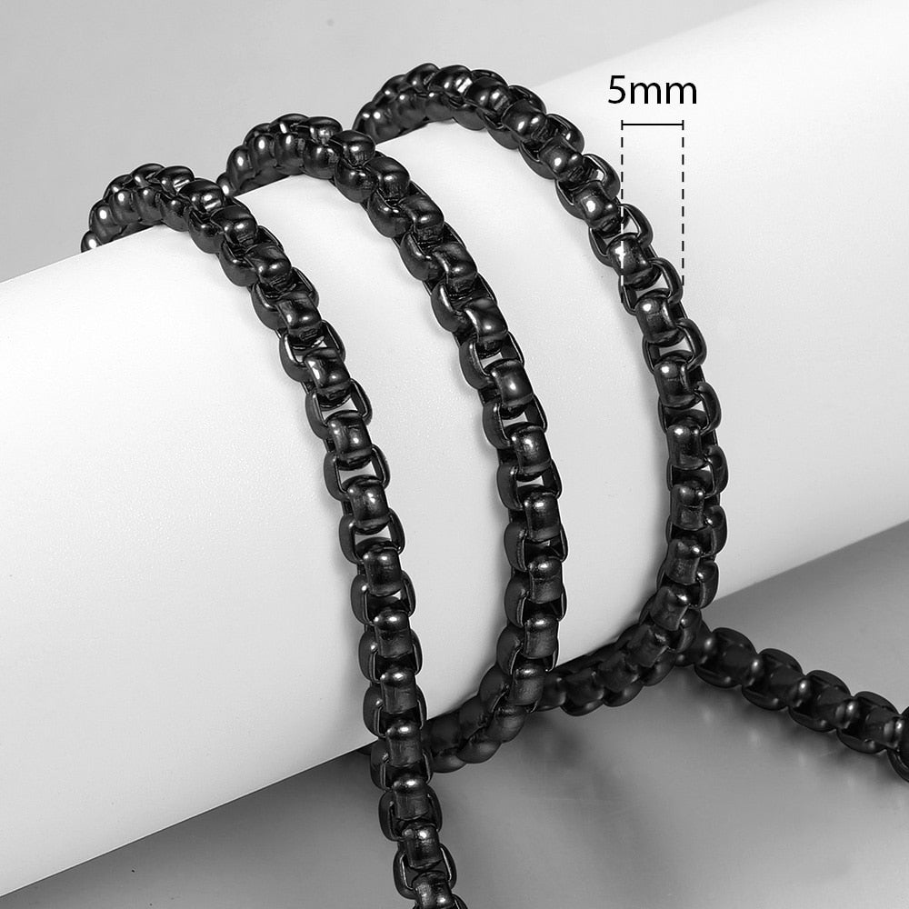2mm 3mm 5mm Black Round Box Link Chain Necklace For Men Boy Stainless Steel Chain Necklace Wholesale Dropshipping Jewelry KNM118