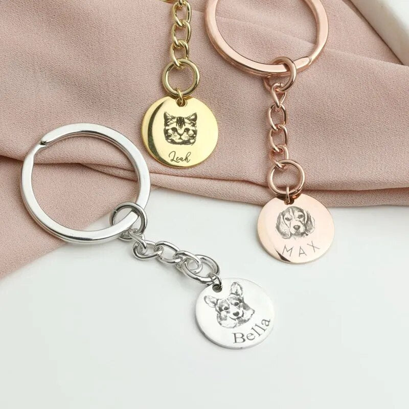 Custom Pet Keychain Stainless steel Custom Dog Keychain Personalized Gift for Dad Fathers Day Gift Dog Mom Dog Dad Gift Grandpa