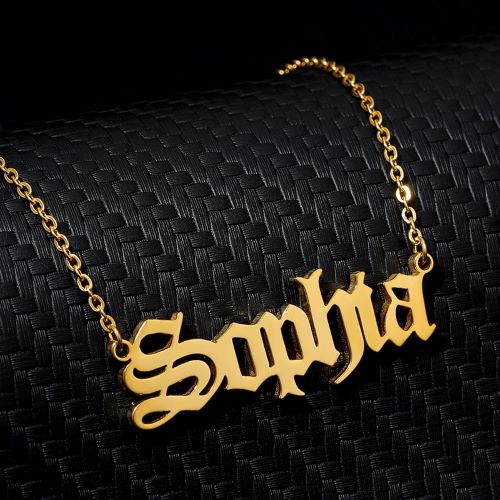 Personalized Name Necklaces For Women Custom Old English Font Stainless Steel Pendant Necklace Fashion Valentines Father's Day Jewelry Gift.