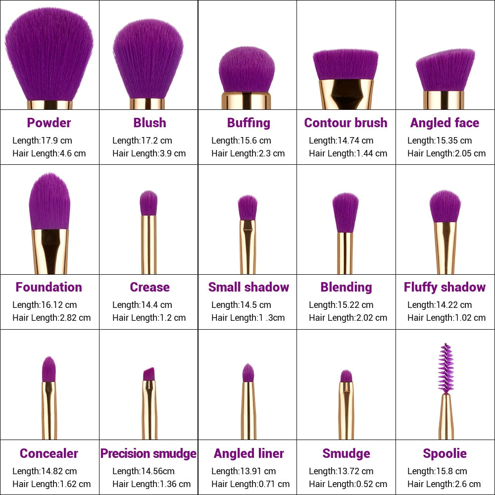 Jessup Brushes 15pcs Purple/Darkviolet Makeup Brushes Set Powder Foundation Eyeshadow Eyeliner Lip Contour Concealer Smudge