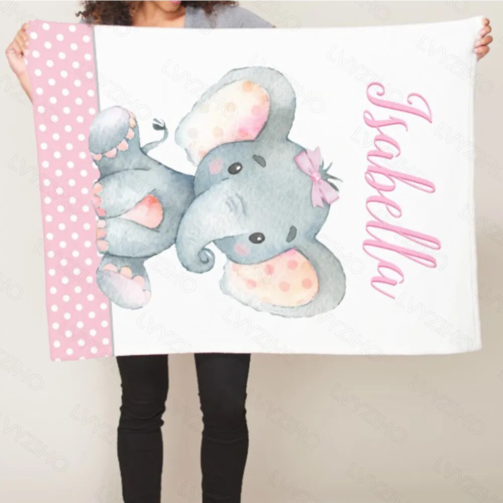 LVYZIHO Personalized Name Custom Baby Blanket Blue Pink Elephant Stripe Boy / Girl Blanket - 30x40 /48x60 /60x80 Inches Blanket