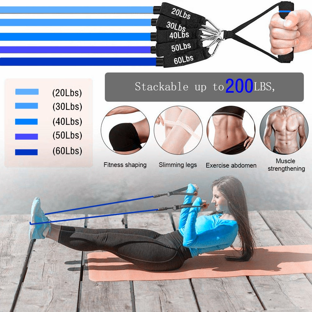 200lb Fitness Resistance Bands Set 11/17pcs Exercise Workout Band Gym Equipment for Home Bodybuilding Training Physical Therapy